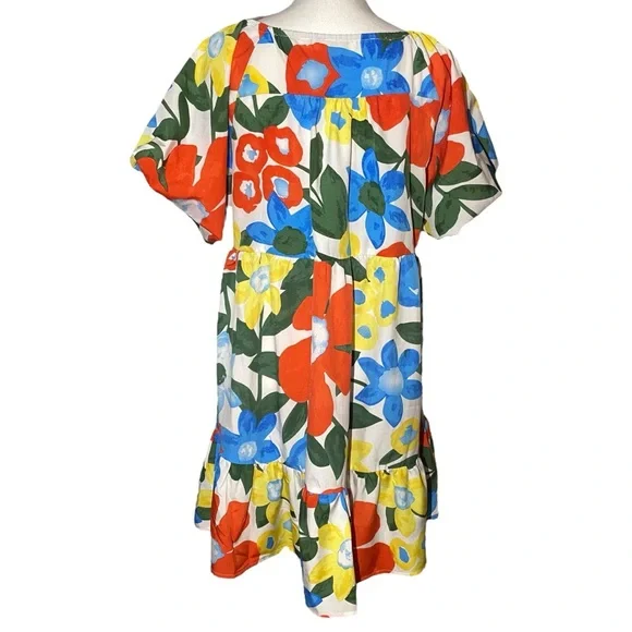 Umgee Women's Medium Bubble Sleeve Floral Mini Tiered Ruffle Dress Tassels - Picture 5 of 8